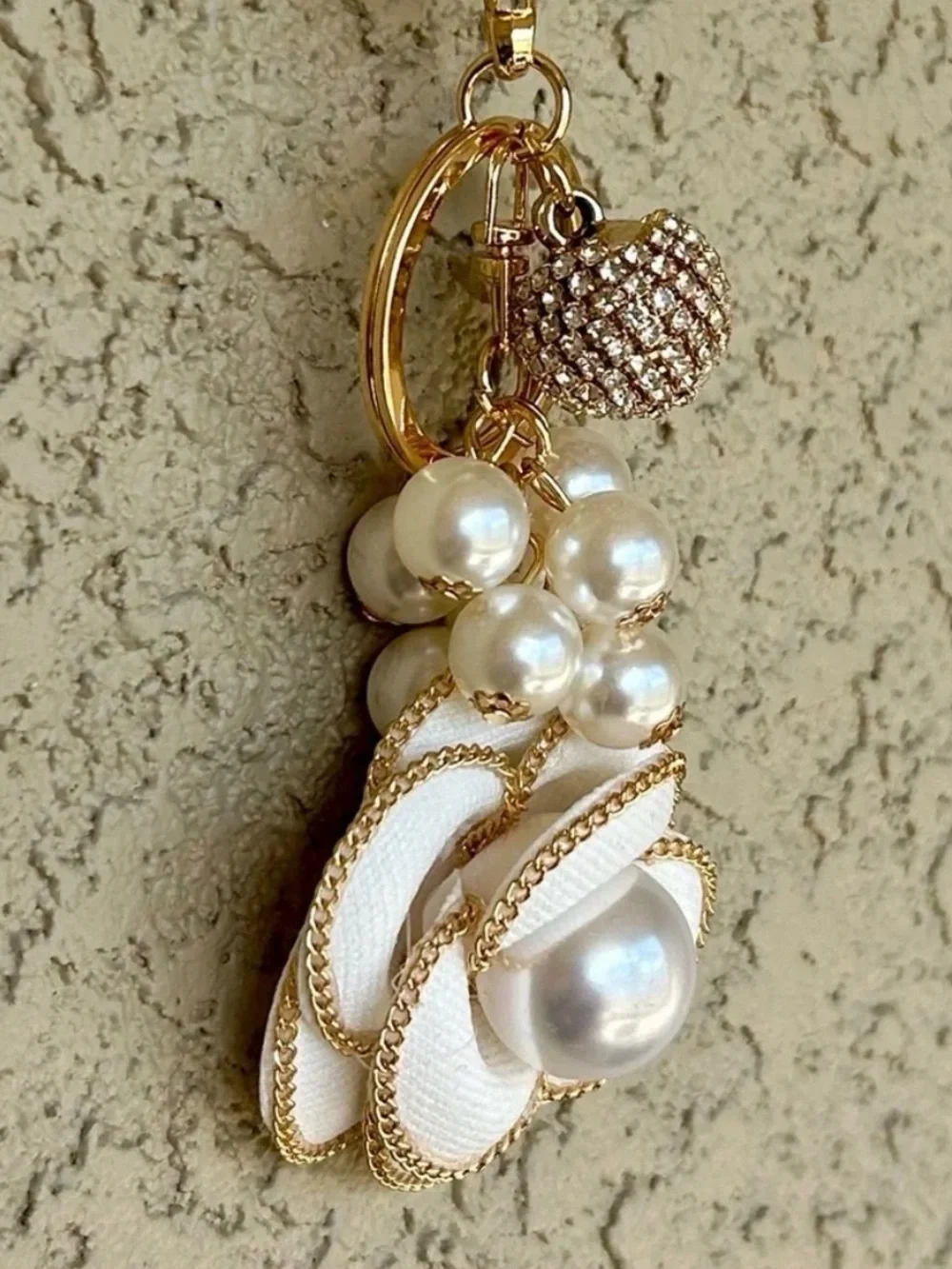 Gold Pearl Flower Keychain Charm